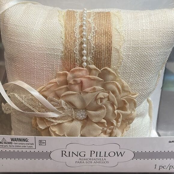 AMSCAN Wedding Ring Bearer Pillow Rustic Floral Beaded Off White & Beige - Picture 4 of 5